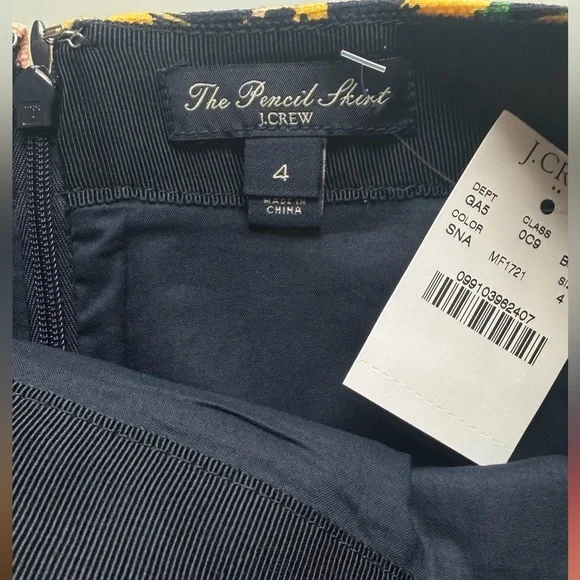 NWT J. Crew Floral Yellow Pencil Skirt Size 4 - Picture 9 of 9